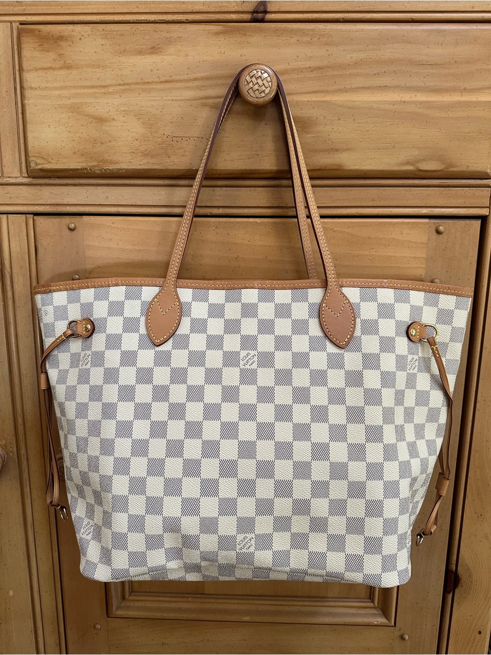 Authentic Louis Vuitton Neverfull DAMIER AZUR MM Tote Shoulder Bag Excellent
